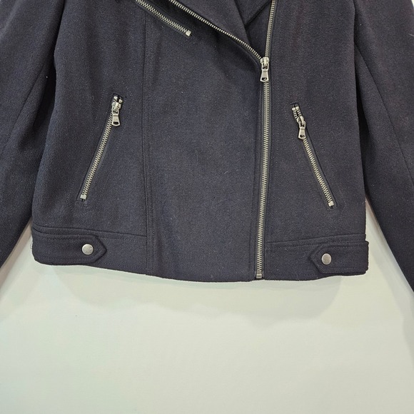 LEVIS Womens Wool Blend Navy Moto Punk Jacket Small Asymmetrical Zip Edgy - Picture 4 of 16